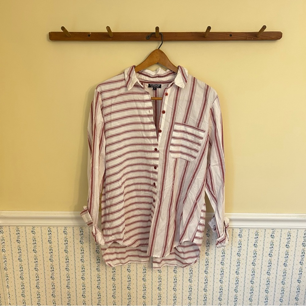 Topshop Open Back Button Down Striped Top